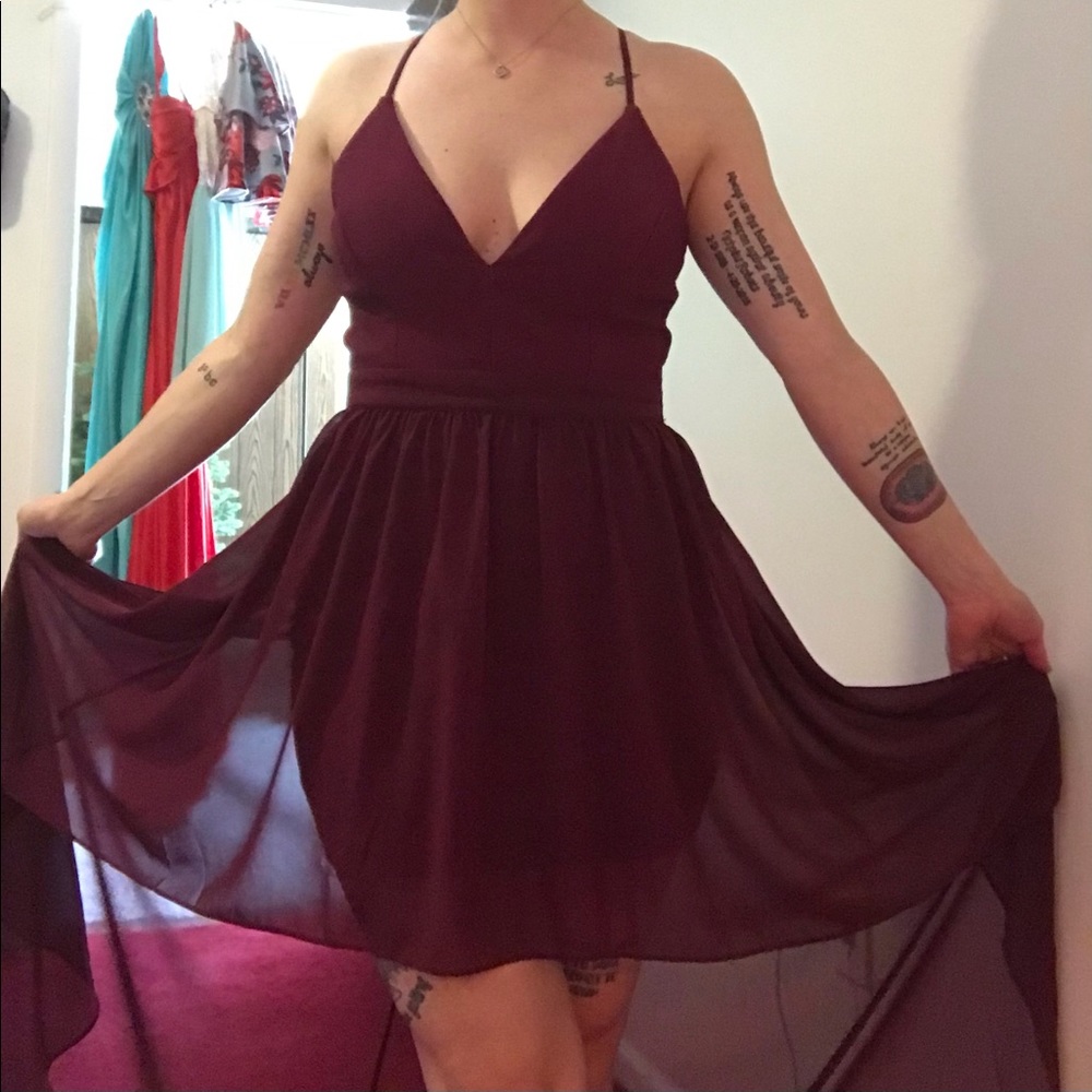 Burgundy Semi Open Back Dress